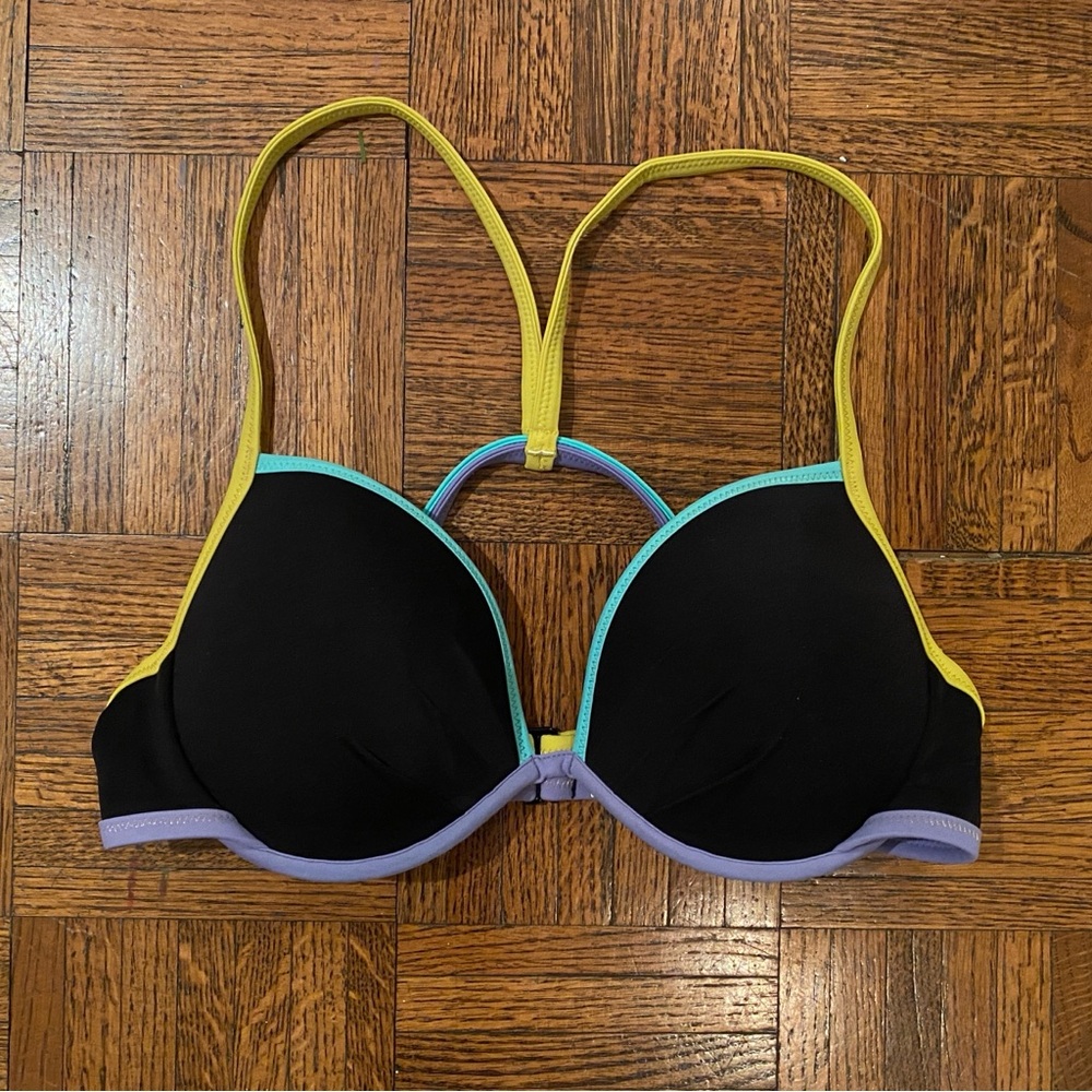 Victoria's Secret The Fabulous Black Strappy Back Push Up Swim Bikini Top